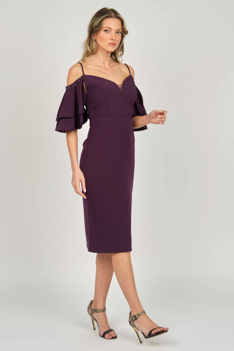 Dans Kadın Düşük Kollu Araboy Abiye Elbise 5279783 Mürdüm - 3