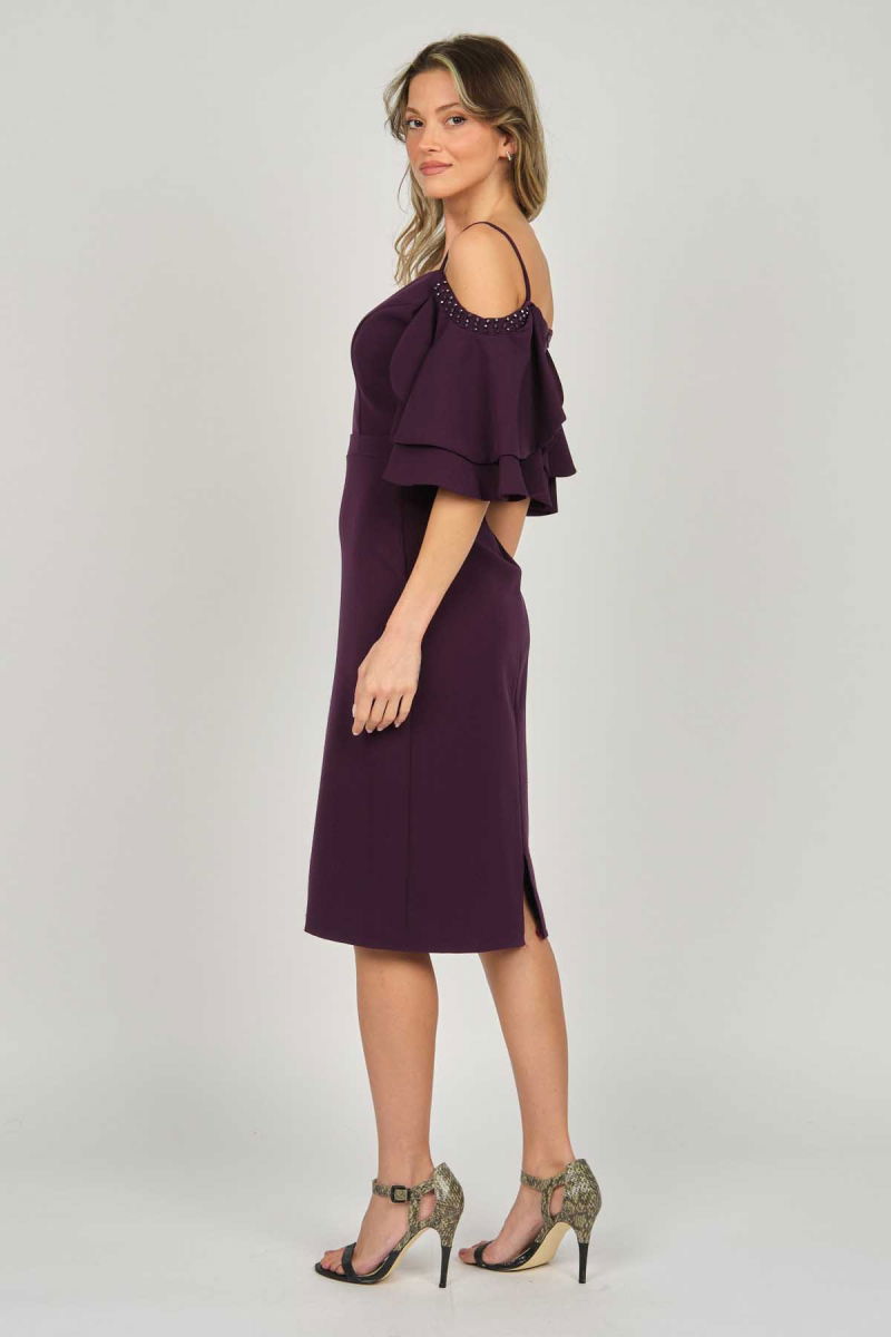 Dans Kadın Düşük Kollu Araboy Abiye Elbise 5279783 Mürdüm - 4