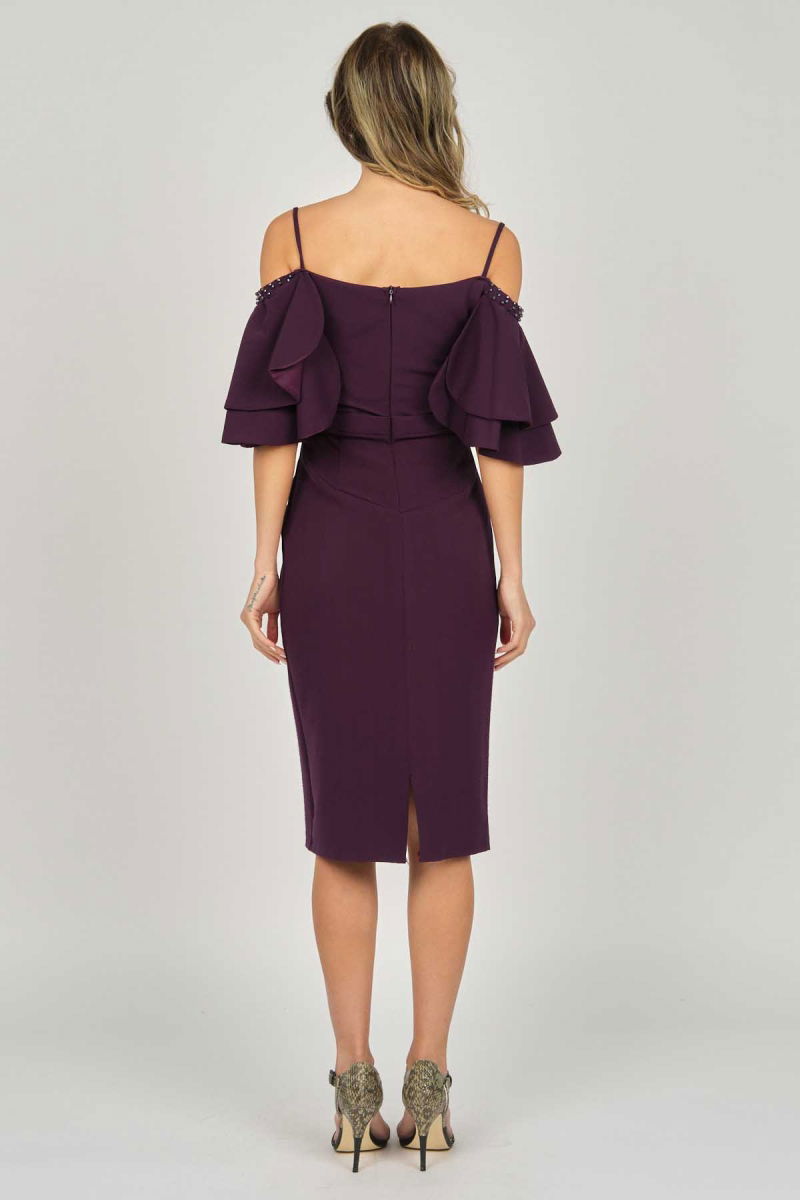 Dans Kadın Düşük Kollu Araboy Abiye Elbise 5279783 Mürdüm - 5