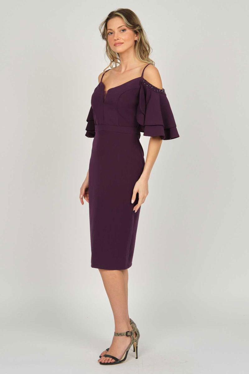 Dans Kadın Düşük Kollu Araboy Abiye Elbise 5279783 Mürdüm - 6