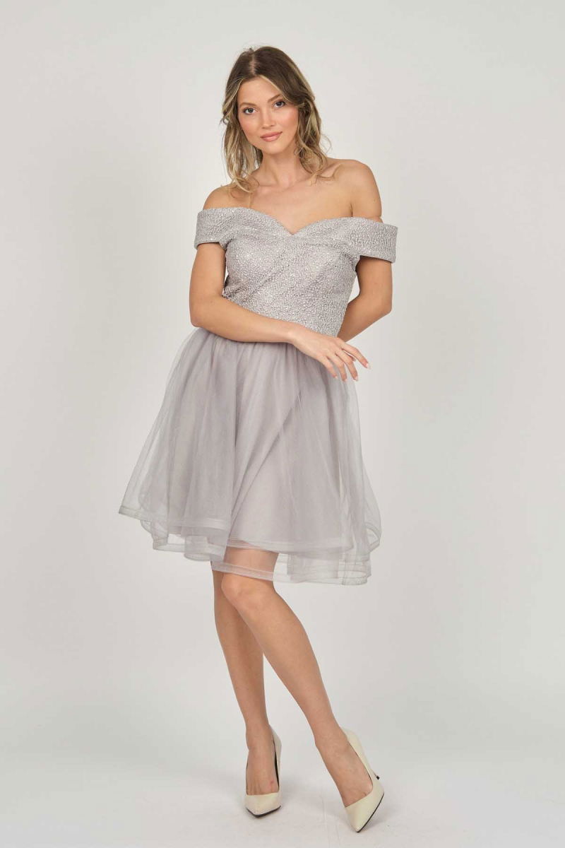 Dans Kadın Düşük Omuz Abiye Elbise 5270928 Gri - 7