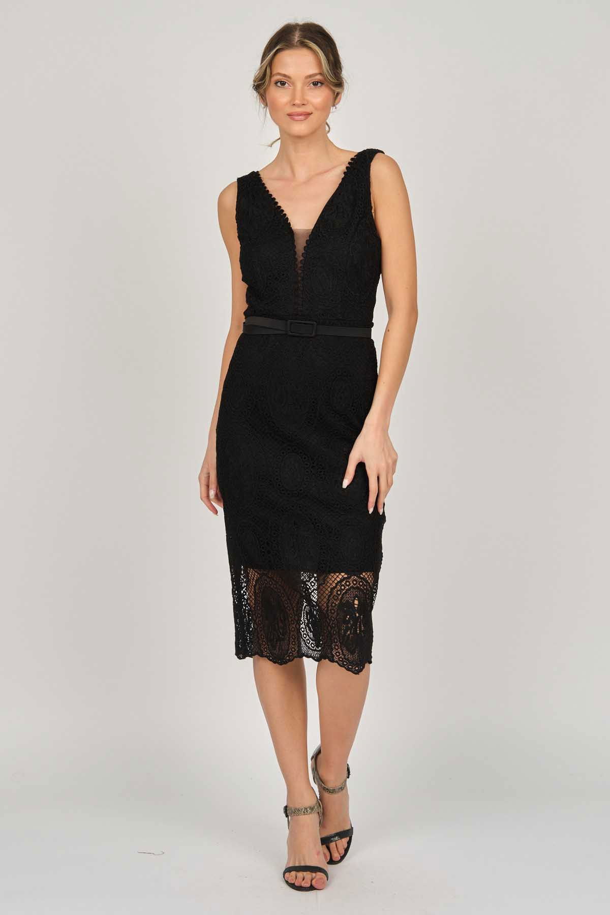 Dans Kadın Kolsuz Dantel Abiye Elbise 5271985 Siyah - 1