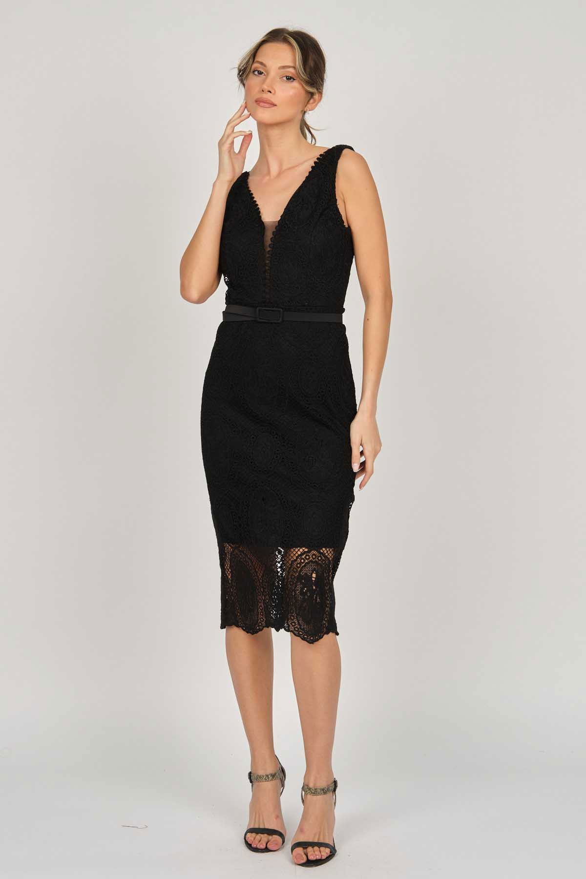 Dans Kadın Kolsuz Dantel Abiye Elbise 5271985 Siyah - 2