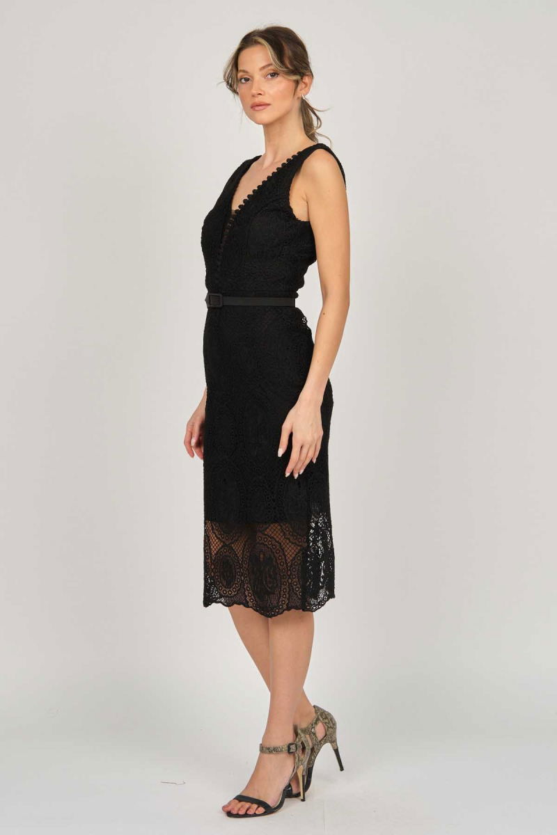 Dans Kadın Kolsuz Dantel Abiye Elbise 5271985 Siyah - 4