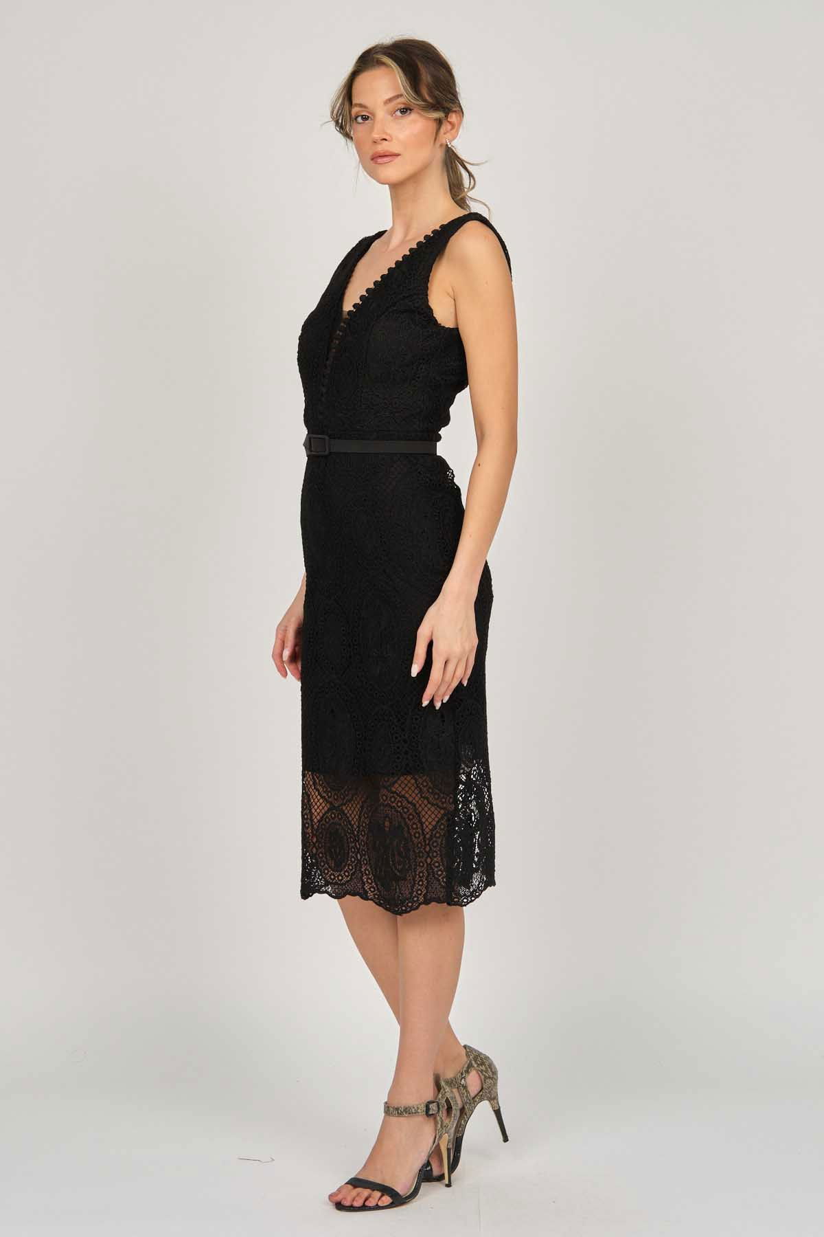 Dans Kadın Kolsuz Dantel Abiye Elbise 5271985 Siyah - 4