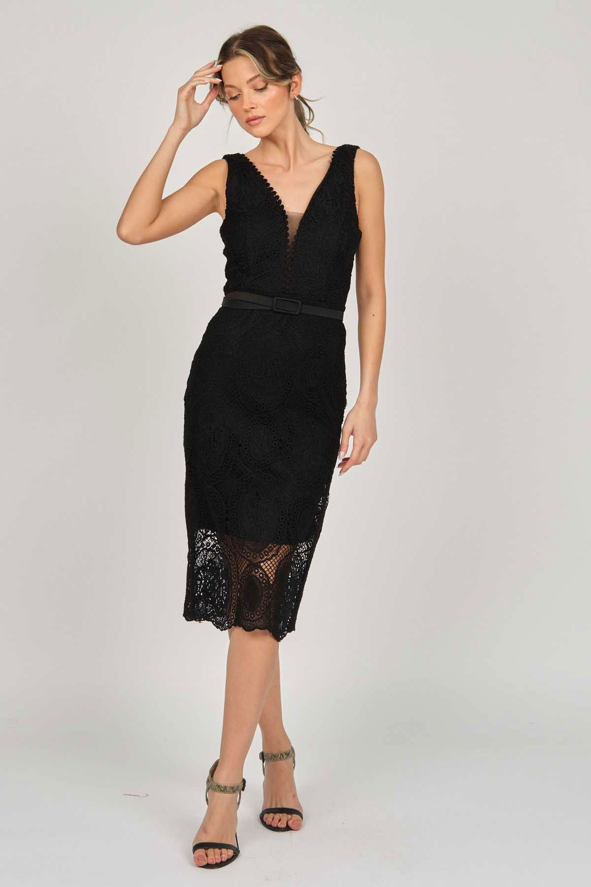 Dans Kadın Kolsuz Dantel Abiye Elbise 5271985 Siyah - 7