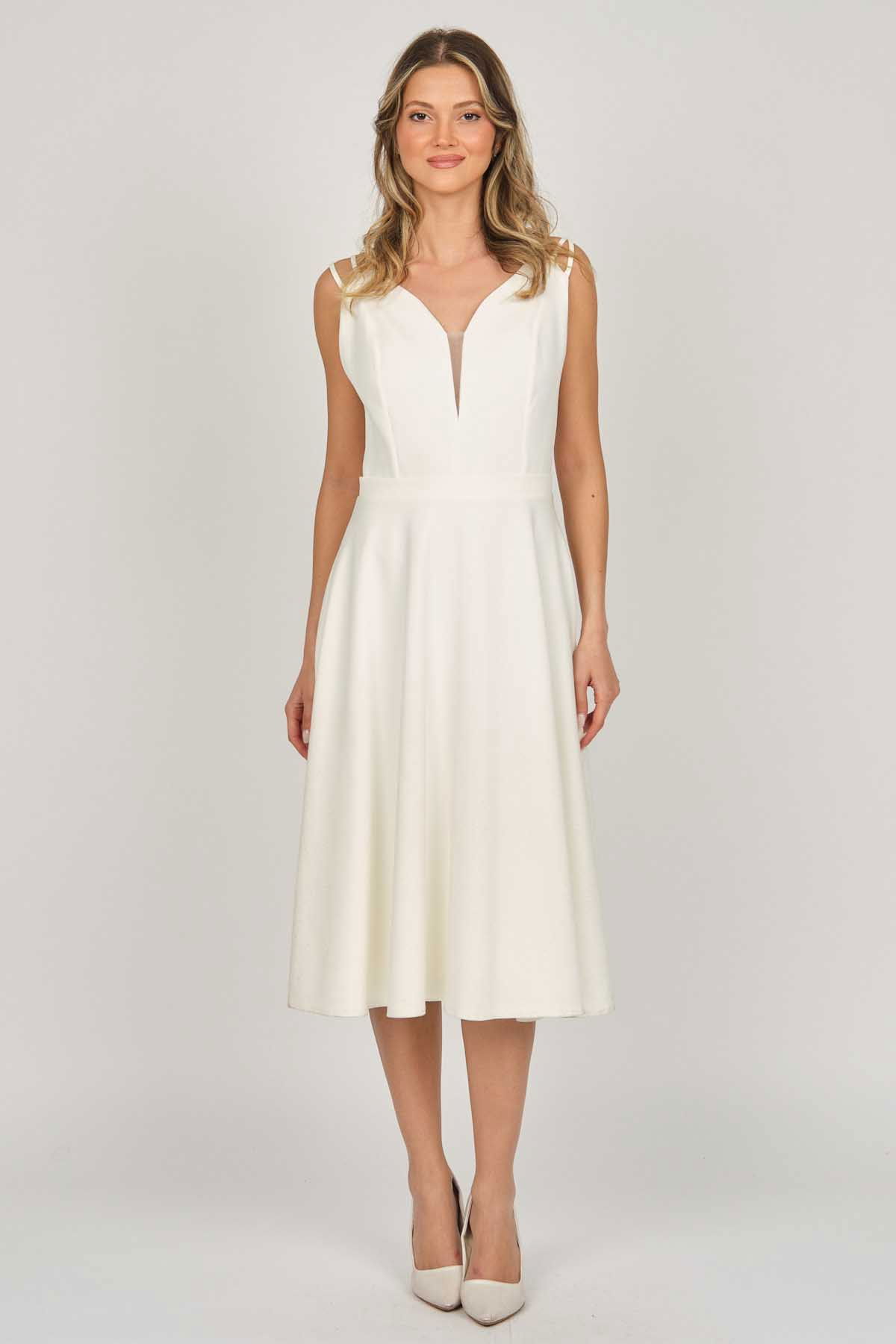 Dans Kadın Midi Boy Abiye Elbise 5279784 Ekru - 1