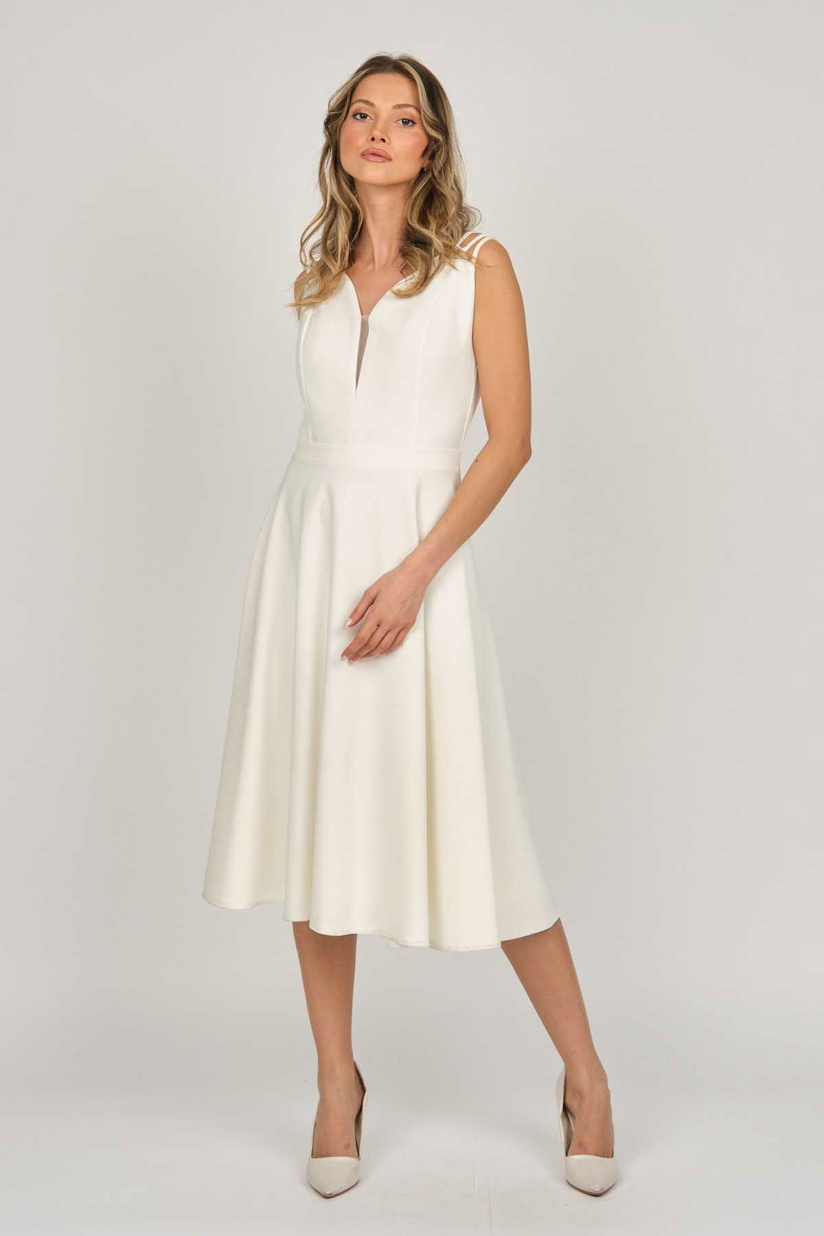 Dans Kadın Midi Boy Abiye Elbise 5279784 Ekru - 2