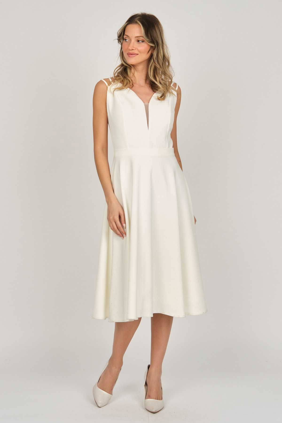 Dans Kadın Midi Boy Abiye Elbise 5279784 Ekru - 3