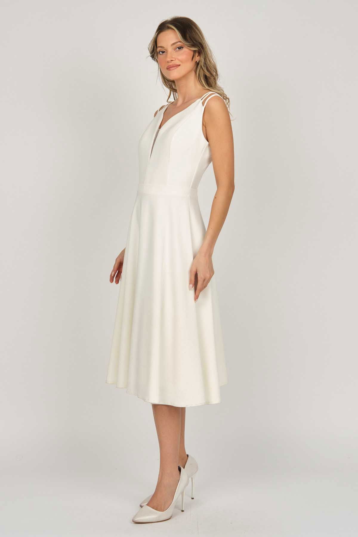 Dans Kadın Midi Boy Abiye Elbise 5279784 Ekru - 4
