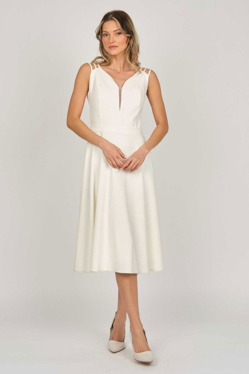 Dans Kadın Midi Boy Abiye Elbise 5279784 Ekru - 6