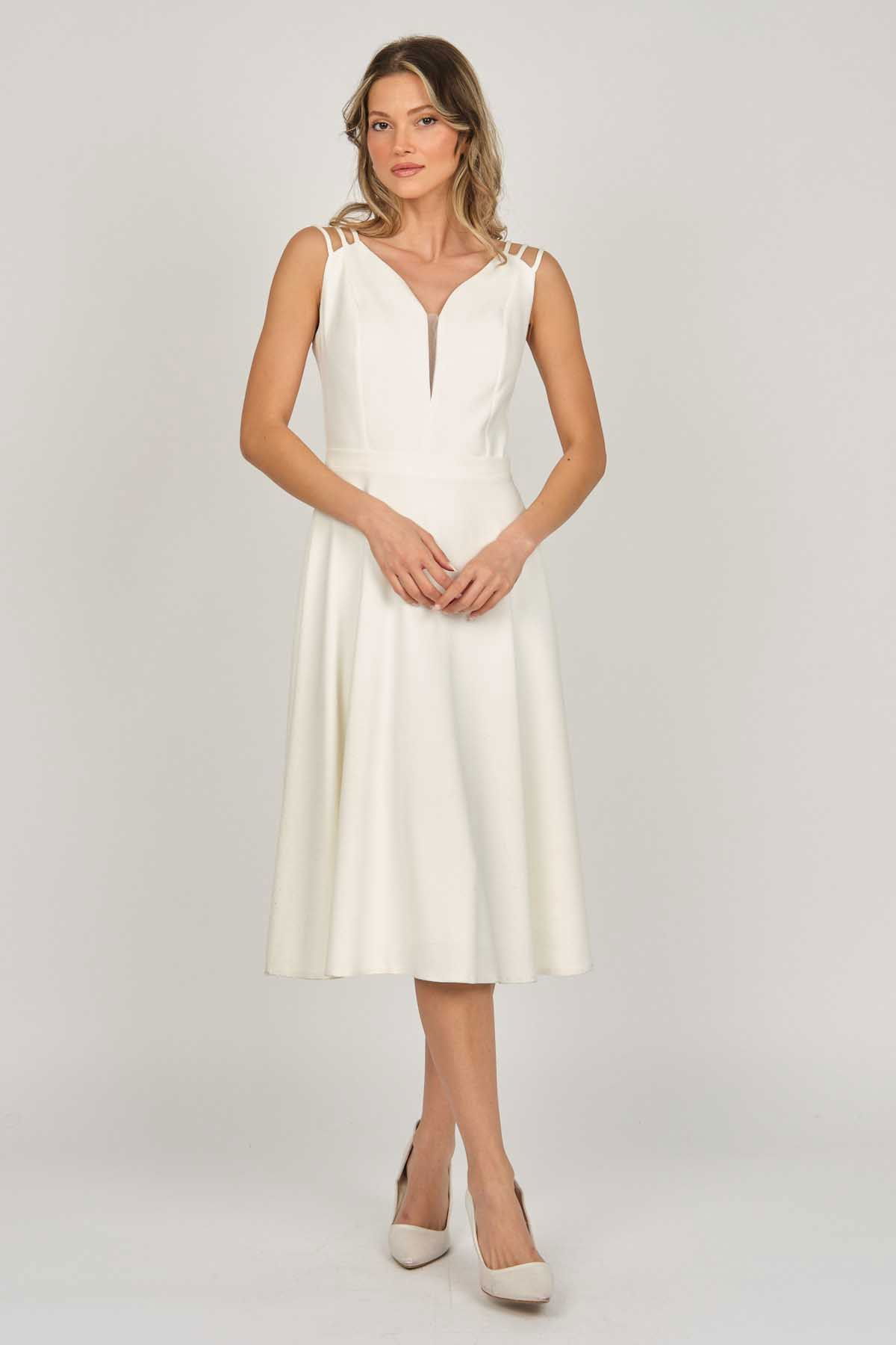 Dans Kadın Midi Boy Abiye Elbise 5279784 Ekru - 6