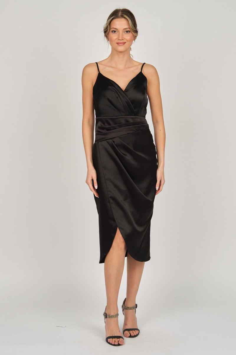 Dans Kadın Saten Araboy Abiye Elbise 5271208 Siyah - Dans