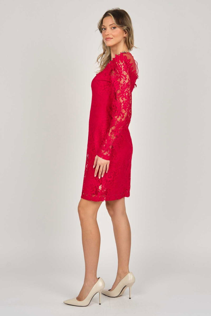 Dans Kadın Uzun Kollu Dantelli Abiye Elbise 5279659 Kırmızı - 4