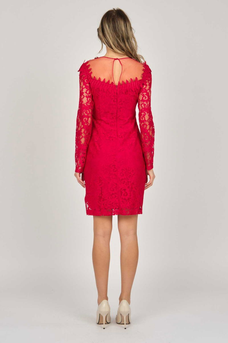 Dans Kadın Uzun Kollu Dantelli Abiye Elbise 5279659 Kırmızı - 5