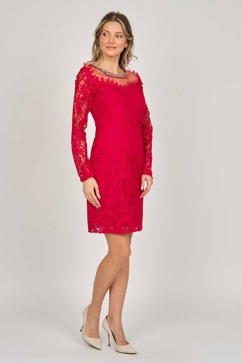 Dans Kadın Uzun Kollu Dantelli Abiye Elbise 5279659 Kırmızı - 6