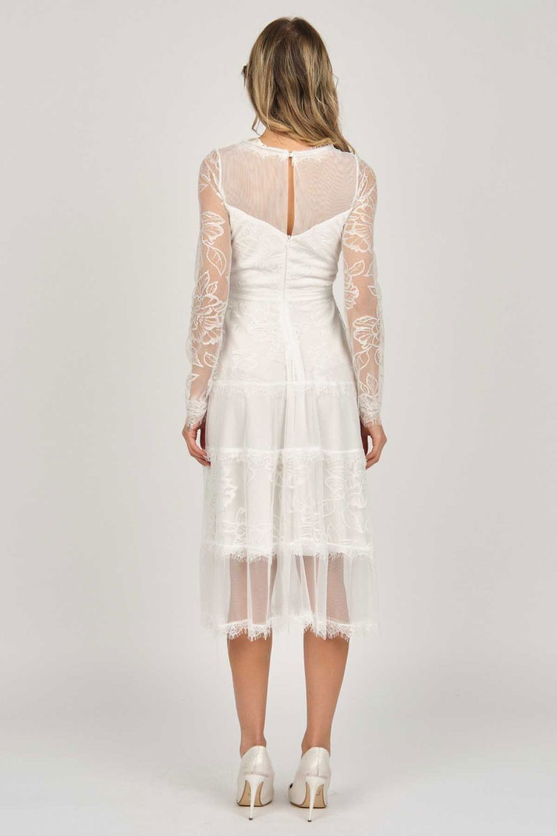 Dans Kadın Uzun Kollu Tül Abiye Elbise 5271146 Ekru - 5