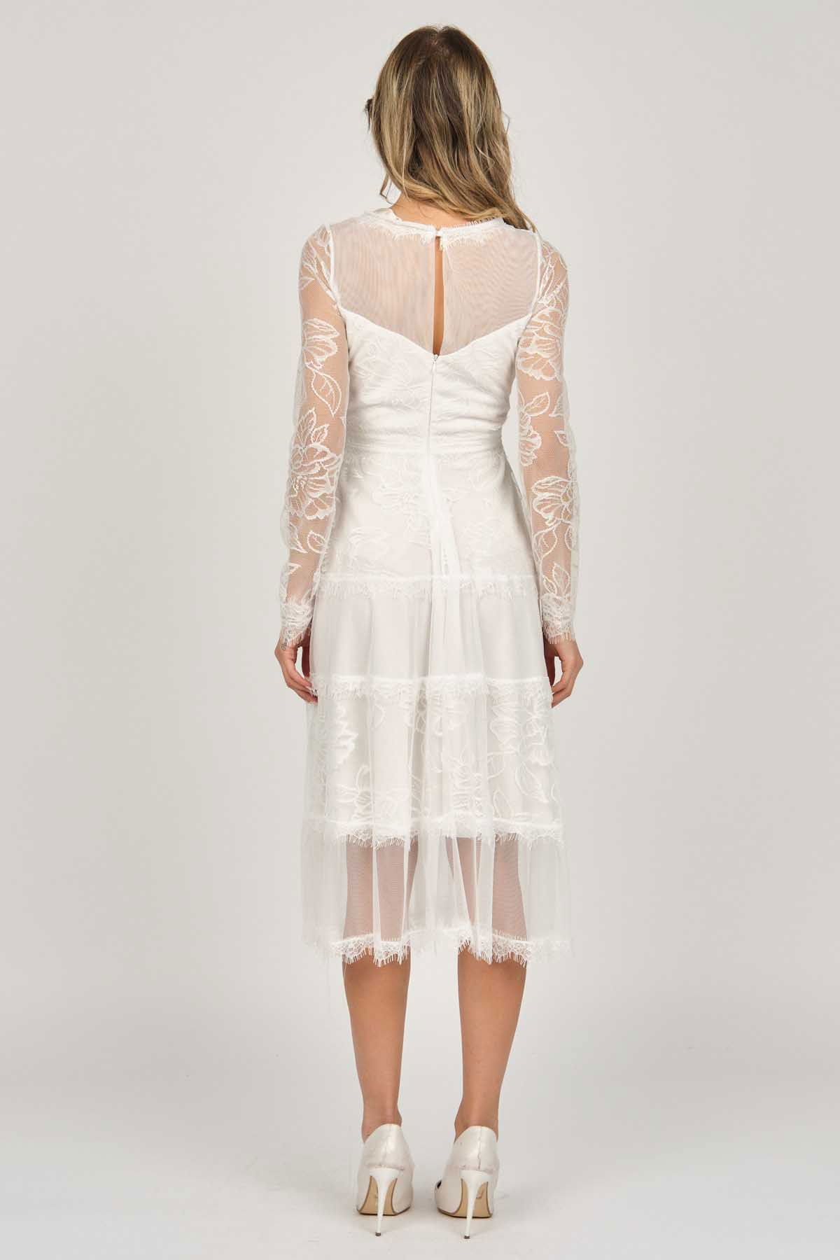 Dans Kadın Uzun Kollu Tül Abiye Elbise 5271146 Ekru - 5