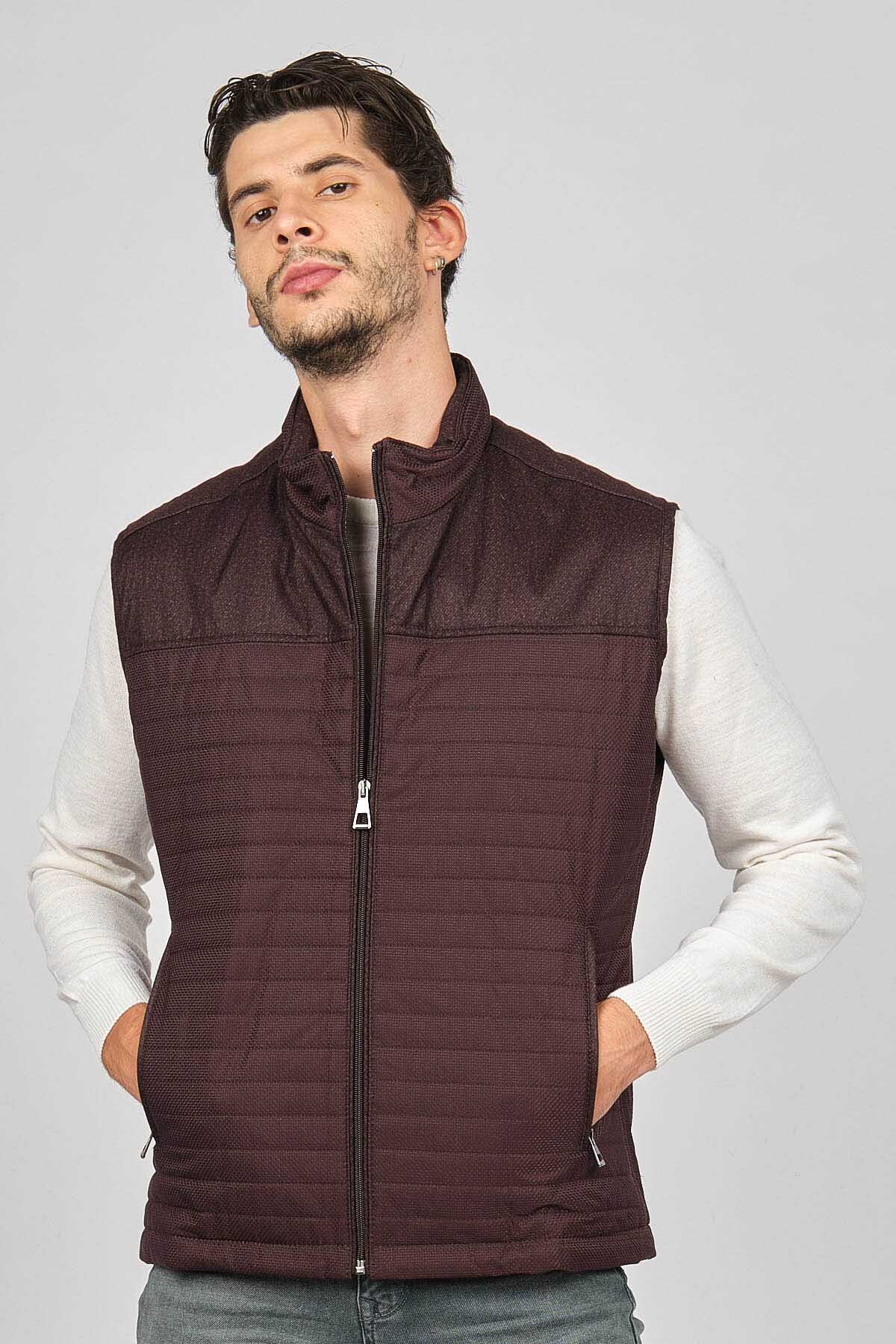 Daynax Erkek İçi Kürklü Cep Detaylı Yelek 492908 Bordo - 1