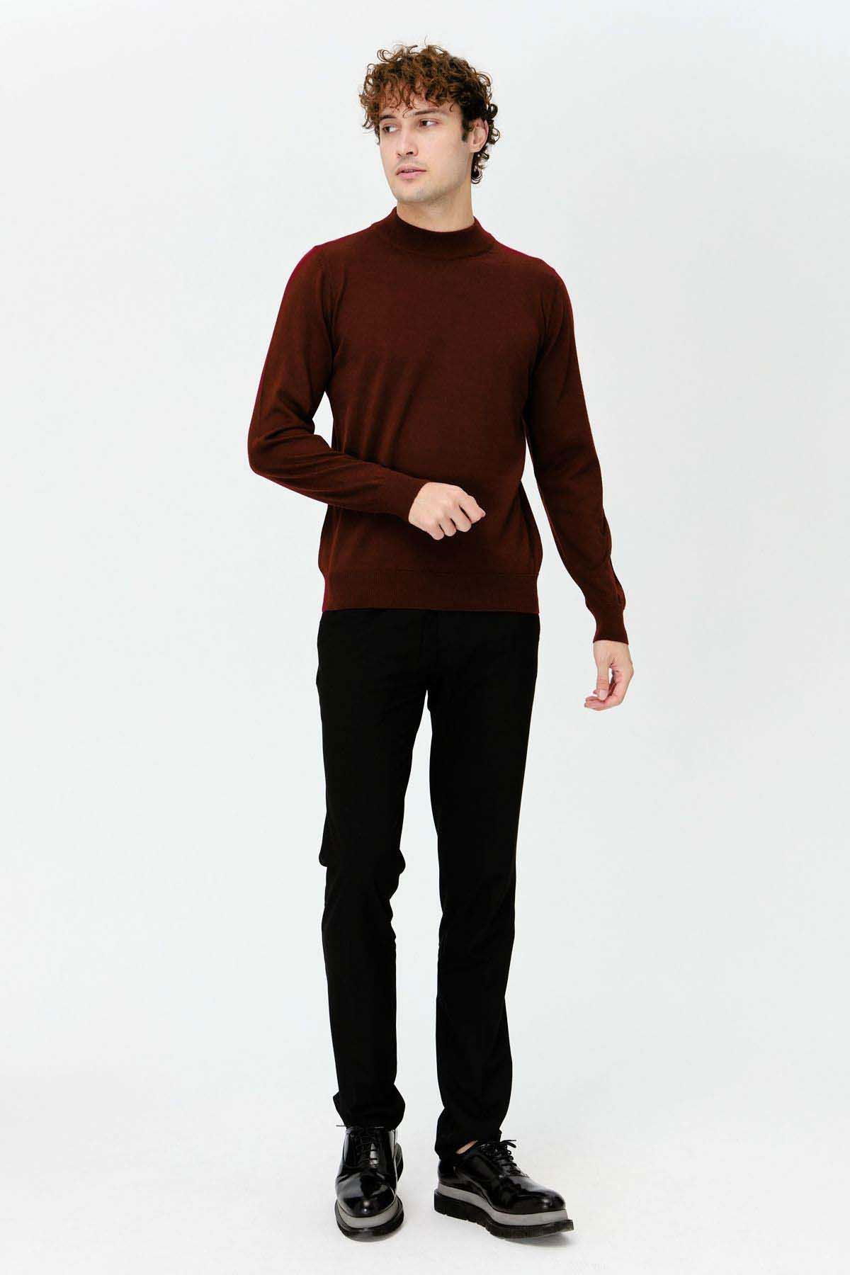 Desen Triko Erkek Basic Yarım Balıkçı İnce Triko Kazak 02421604 Bordo - 2