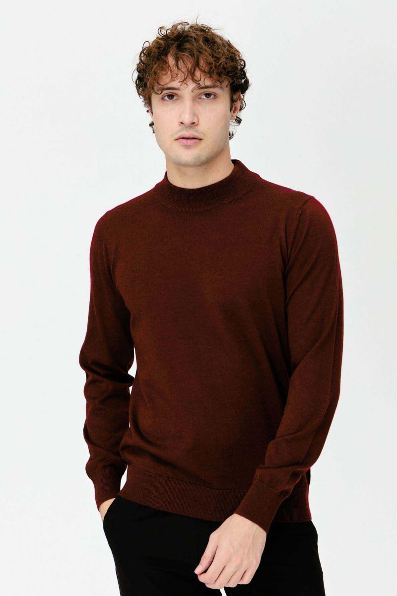 Desen Triko Erkek Basic Yarım Balıkçı İnce Triko Kazak 02421604 Bordo - 3