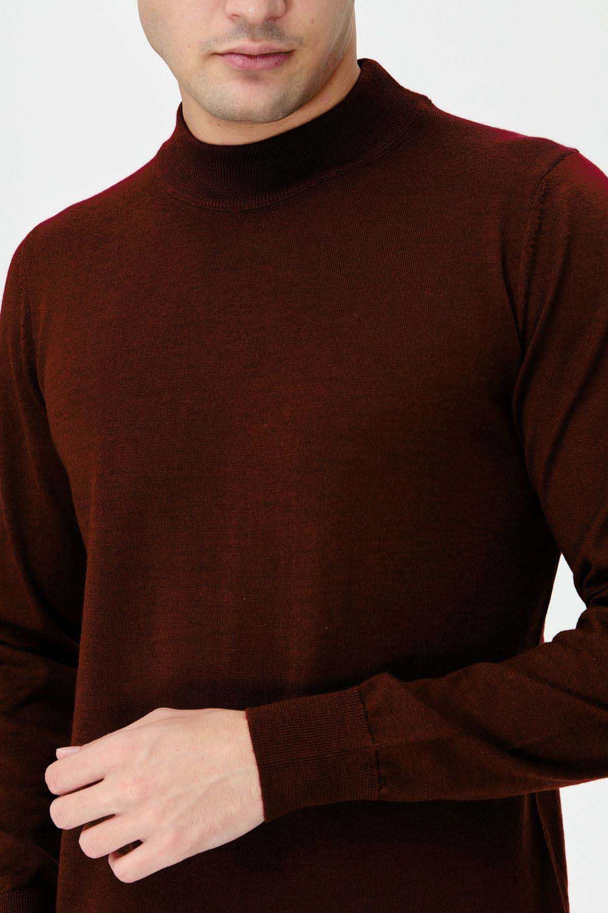 Desen Triko Erkek Basic Yarım Balıkçı İnce Triko Kazak 02421604 Bordo - 4