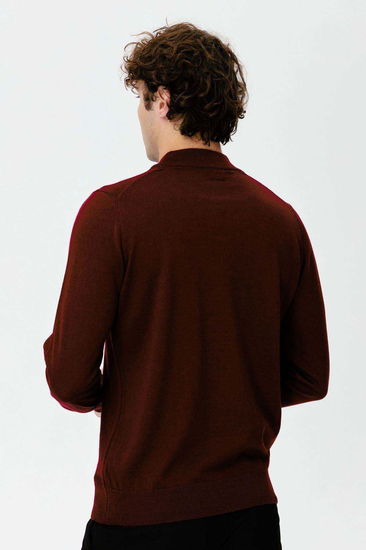 Desen Triko Erkek Basic Yarım Balıkçı İnce Triko Kazak 02421604 Bordo - 5