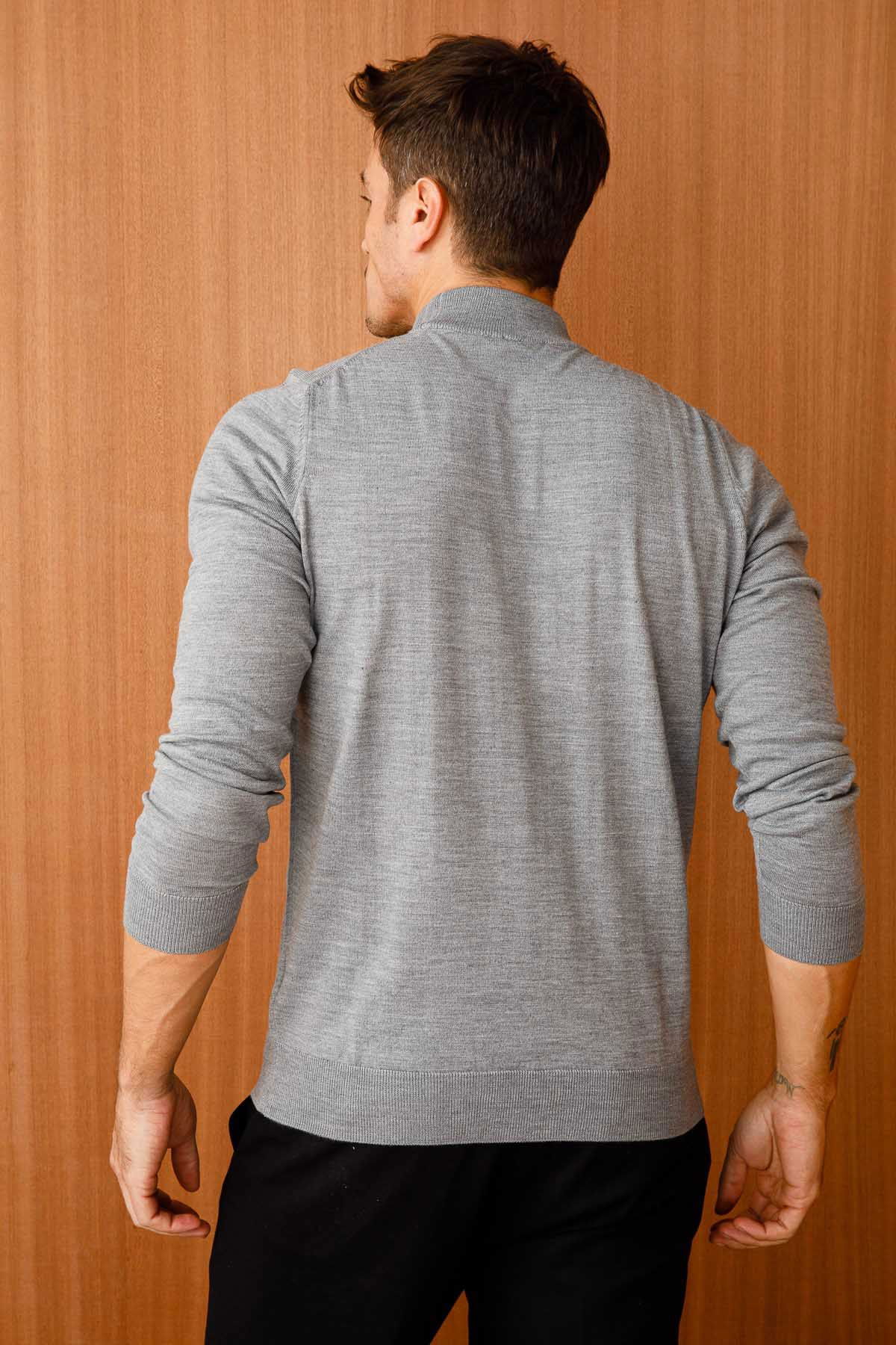 Desen Triko Erkek Basic Yarım Balıkçı İnce Triko Kazak 02421604 Füme - 5