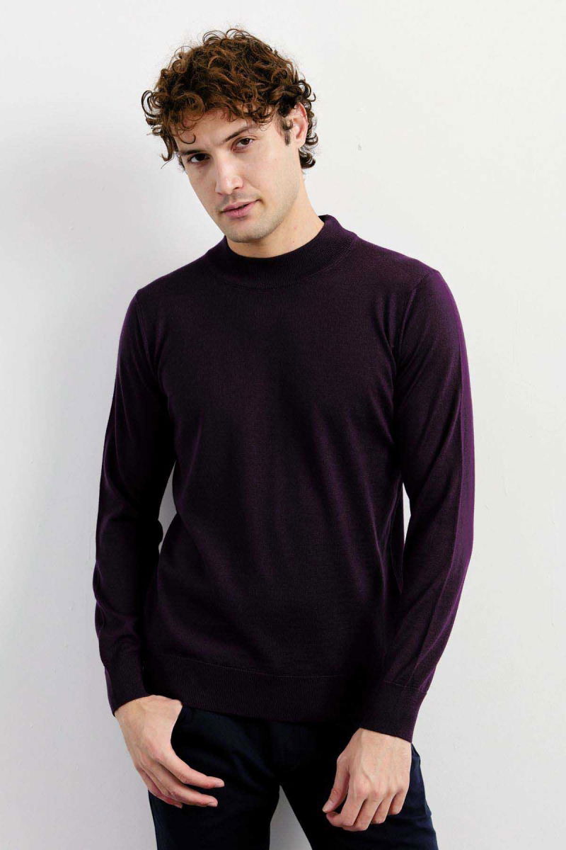 Desen Triko Erkek Basic Yarım Balıkçı İnce Triko Kazak 02421604 K.Mor - 3