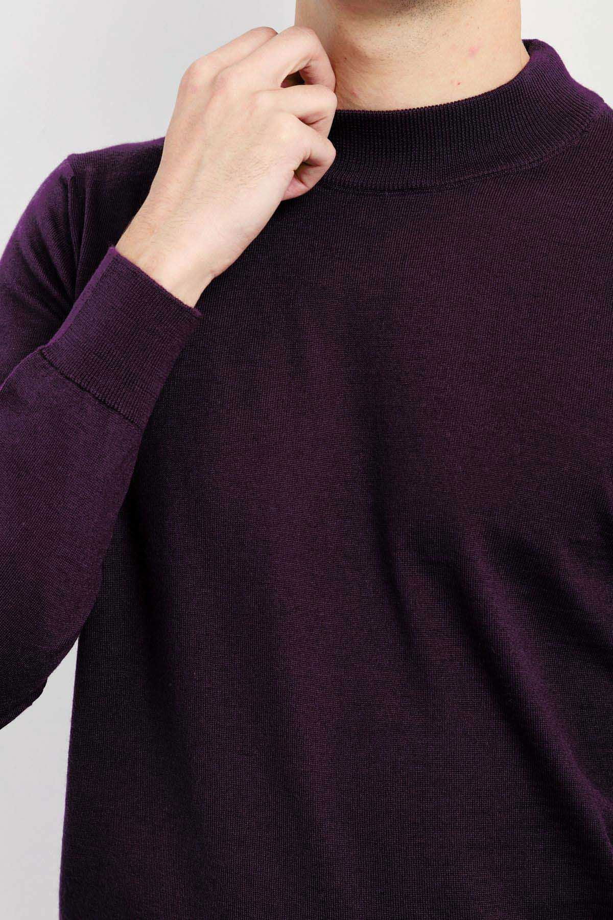 Desen Triko Erkek Basic Yarım Balıkçı İnce Triko Kazak 02421604 K.Mor - 4