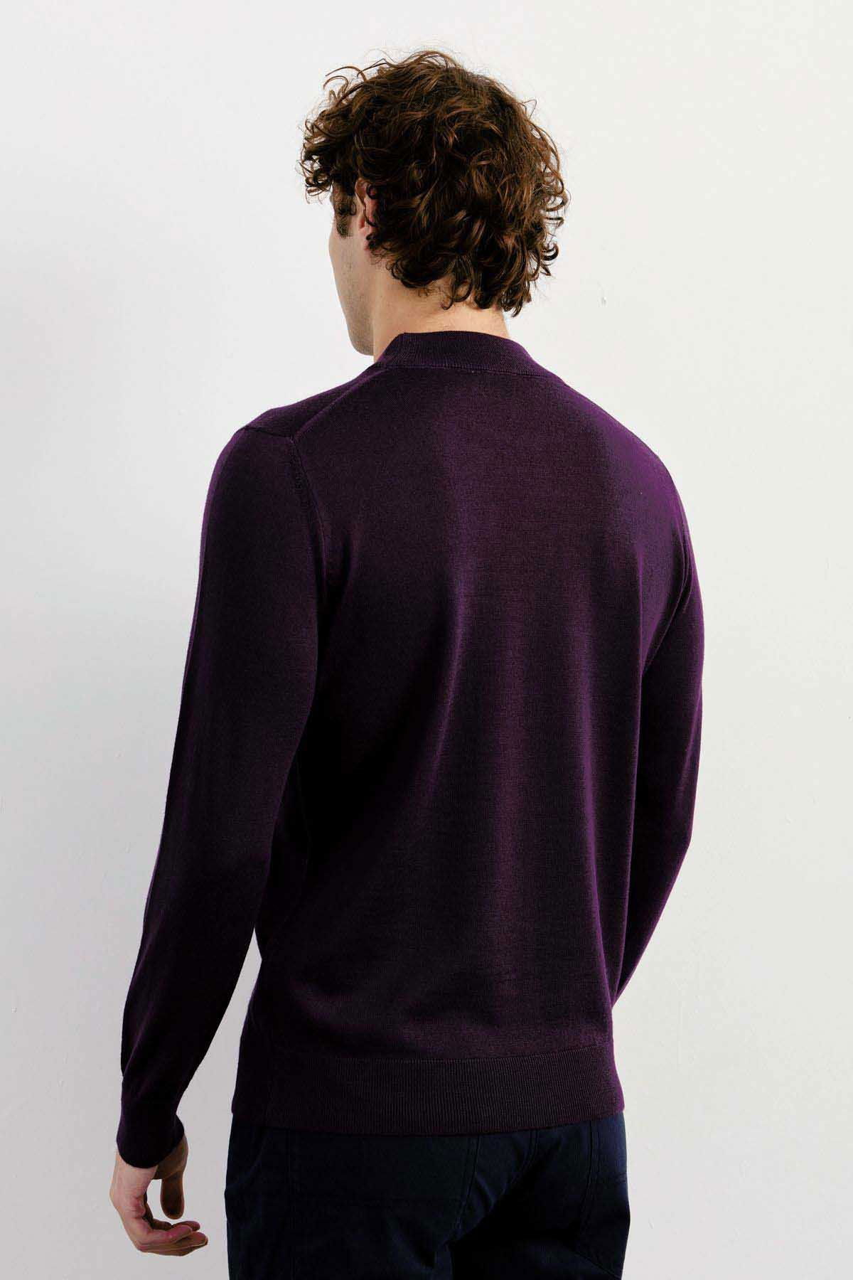 Desen Triko Erkek Basic Yarım Balıkçı İnce Triko Kazak 02421604 K.Mor - 5