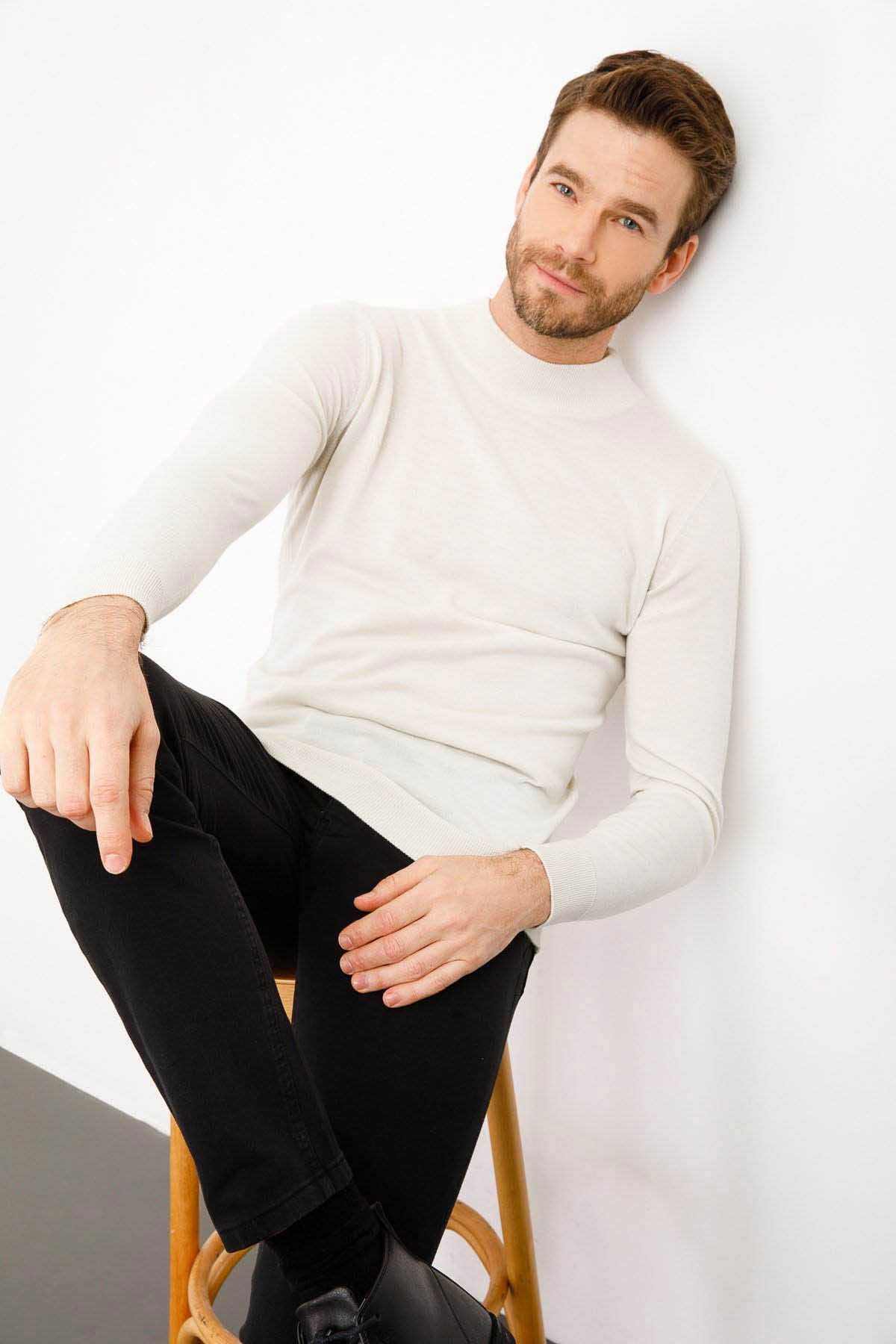 Desen Triko Erkek Basic Yarım Balıkçı İnce Triko Kazak 02421604 Kemik - 3