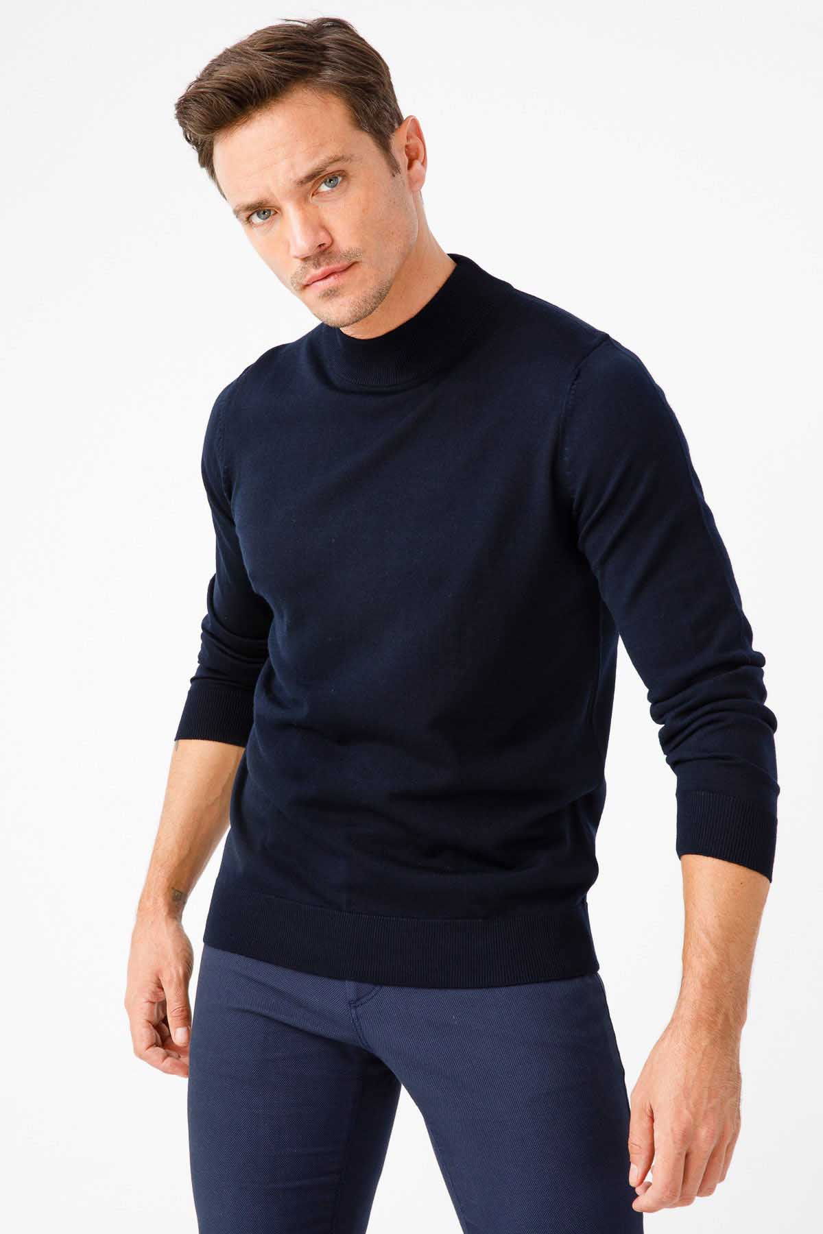 Desen Triko Erkek Basic Yarım Balıkçı İnce Triko Kazak 02421604 Koyu Lacivert - 8