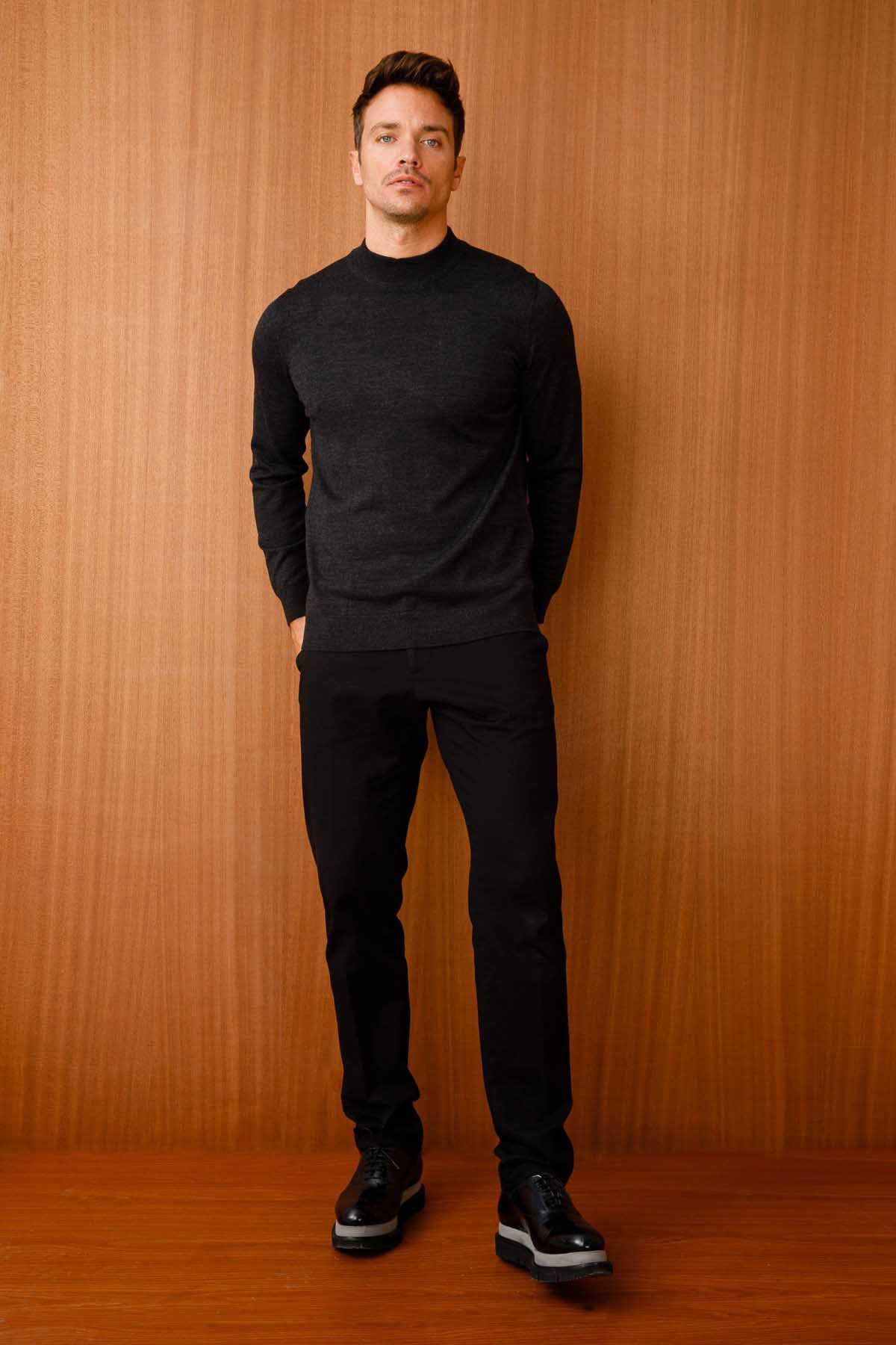 Desen Triko Erkek Basic Yarım Balıkçı İnce Triko Kazak 02421604 Siyah - 4