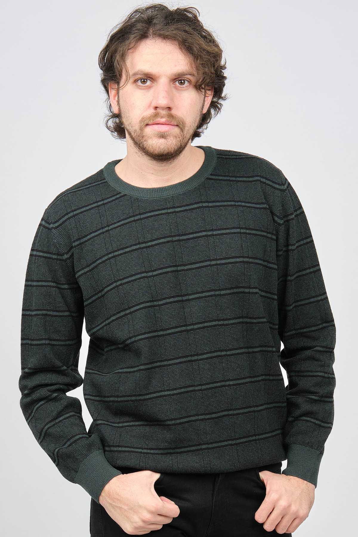 Desen Triko Erkek Bisiklet Yaka Desenli Saf Yün Kazak 0246568 Yeşil - 1