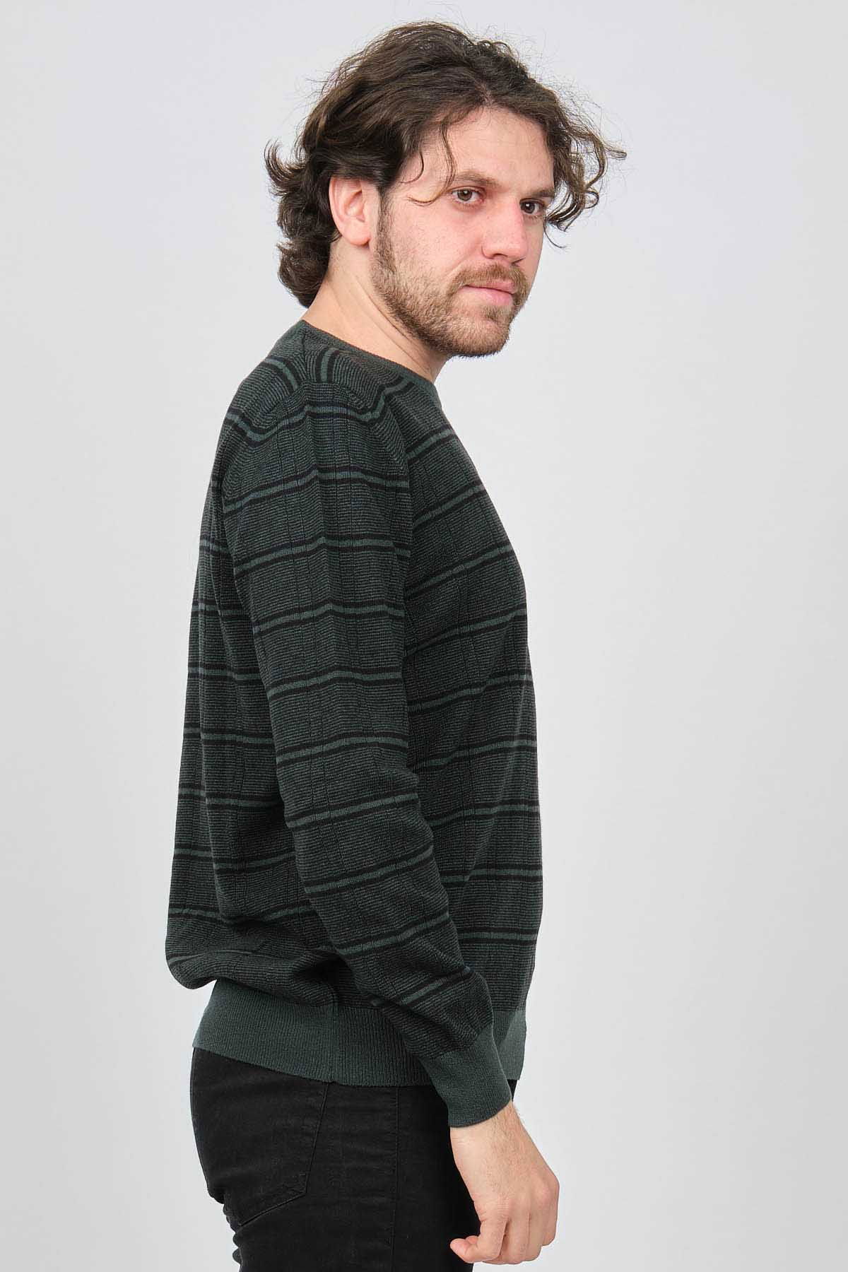 Desen Triko Erkek Bisiklet Yaka Desenli Saf Yün Kazak 0246568 Yeşil - 4