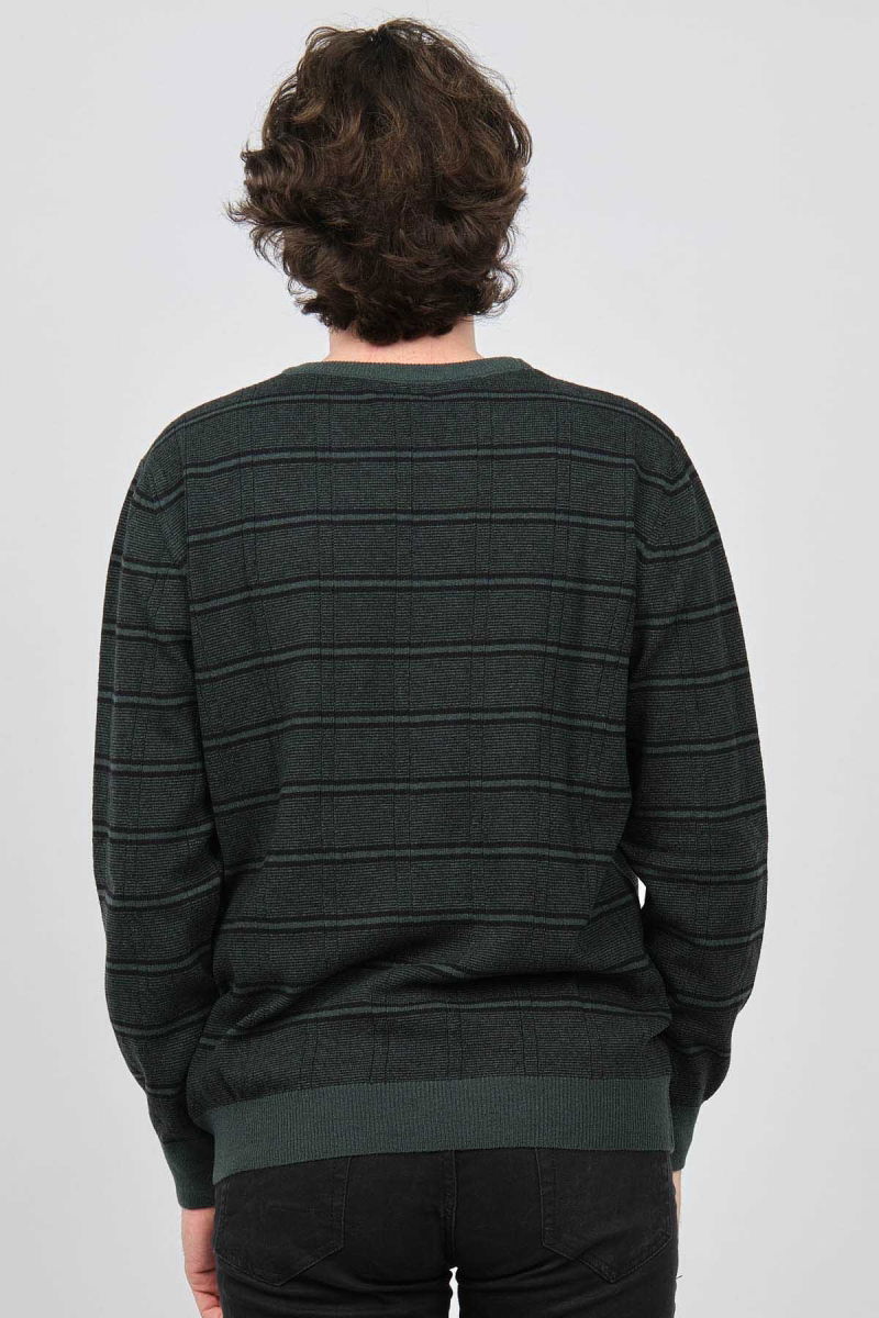 Desen Triko Erkek Bisiklet Yaka Desenli Saf Yün Kazak 0246568 Yeşil - 5