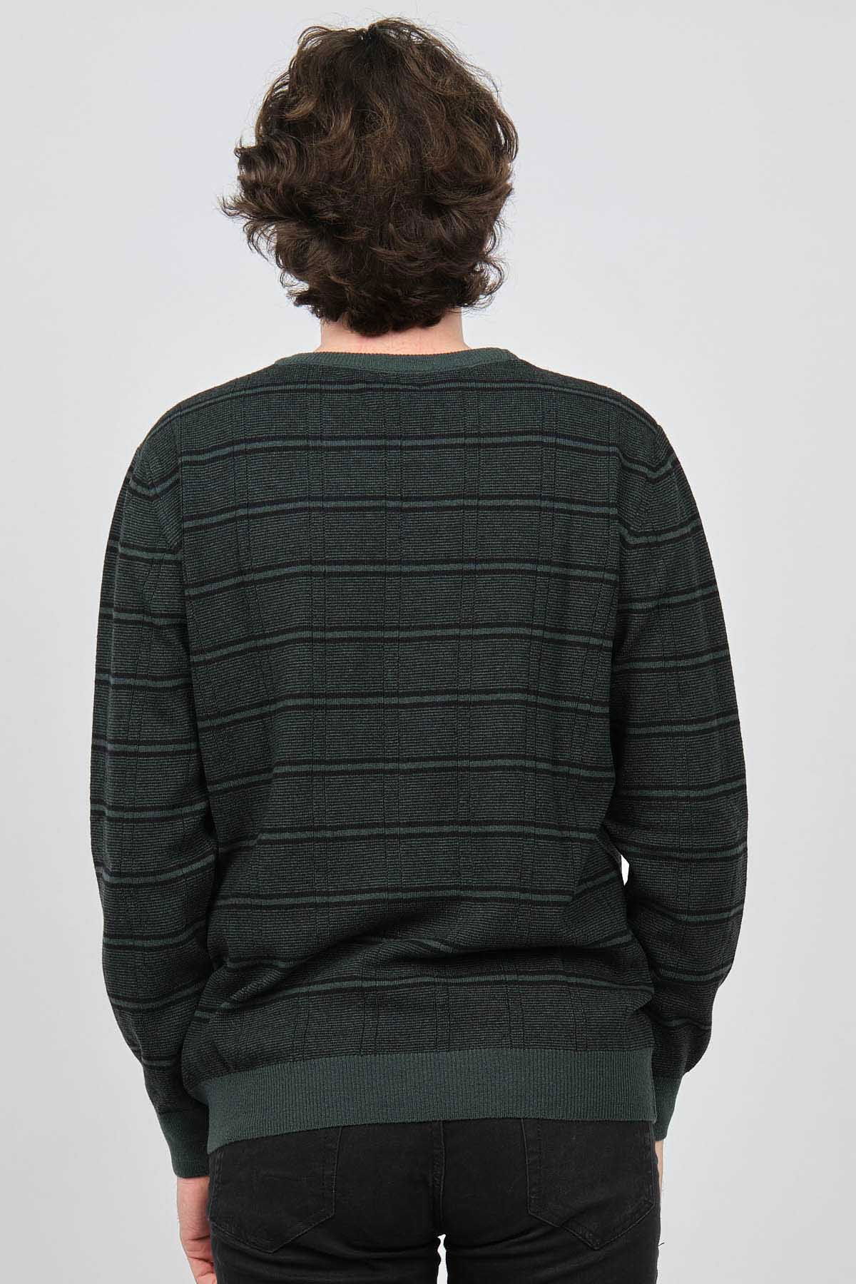 Desen Triko Erkek Bisiklet Yaka Desenli Saf Yün Kazak 0246568 Yeşil - 5