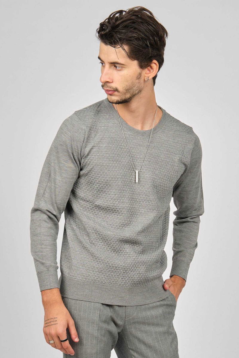 Desen Triko Erkek Bisiklet Yaka Desenli Yün Kazak 0249618 Gri - Desen Triko