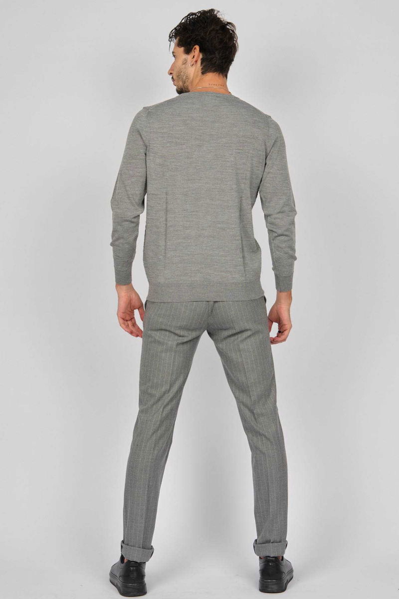 Desen Triko Erkek Bisiklet Yaka Desenli Yün Kazak 0249618 Gri - 5