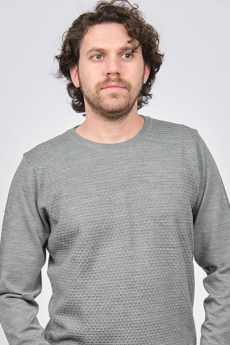 Desen Triko Erkek Bisiklet Yaka Desenli Yün Kazak 0249618 Gri - 6