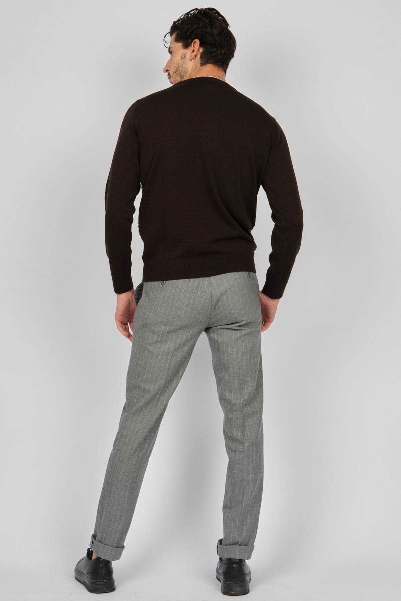 Desen Triko Erkek Bisiklet Yaka Desenli Yün Kazak 0249639 Kahverengi - 5