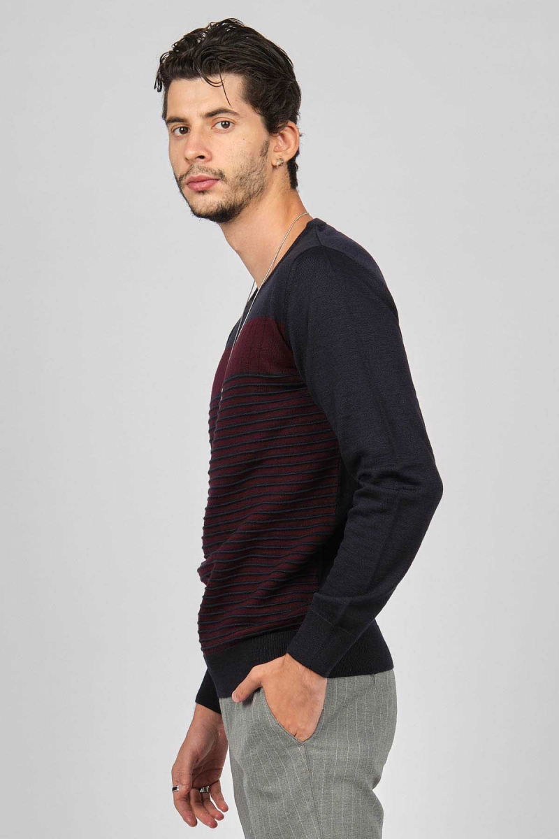 Desen Triko Erkek Bisiklet Yaka Desenli Yün Kazak 0249639 Lacivert - 4