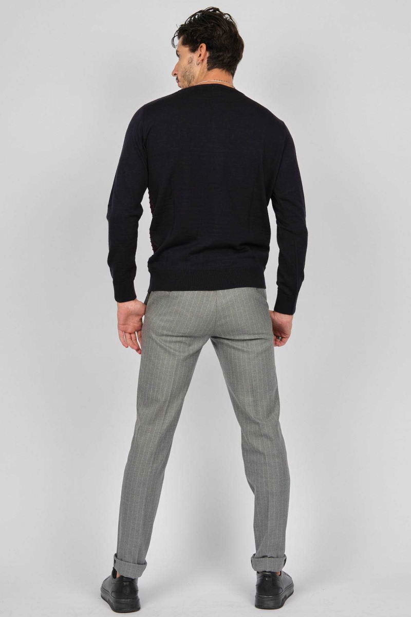 Desen Triko Erkek Bisiklet Yaka Desenli Yün Kazak 0249639 Lacivert - 5