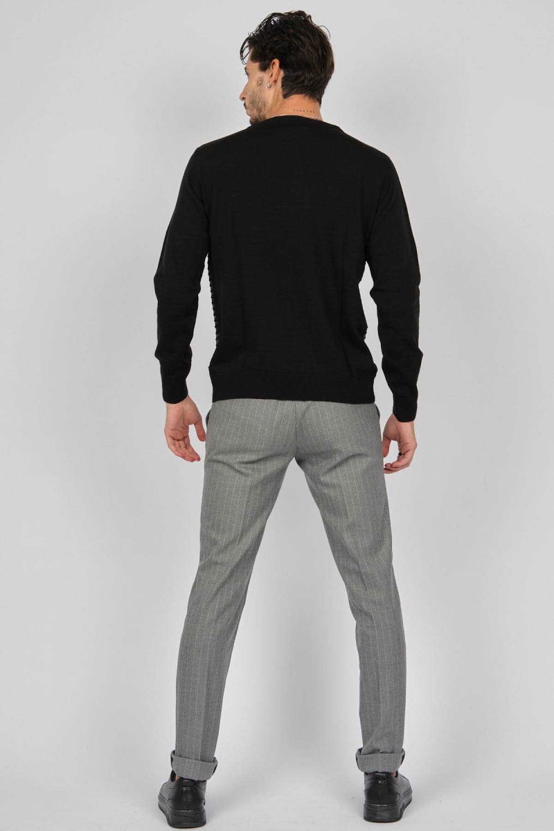 Desen Triko Erkek Bisiklet Yaka Desenli Yün Kazak 0249639 Siyah - 5