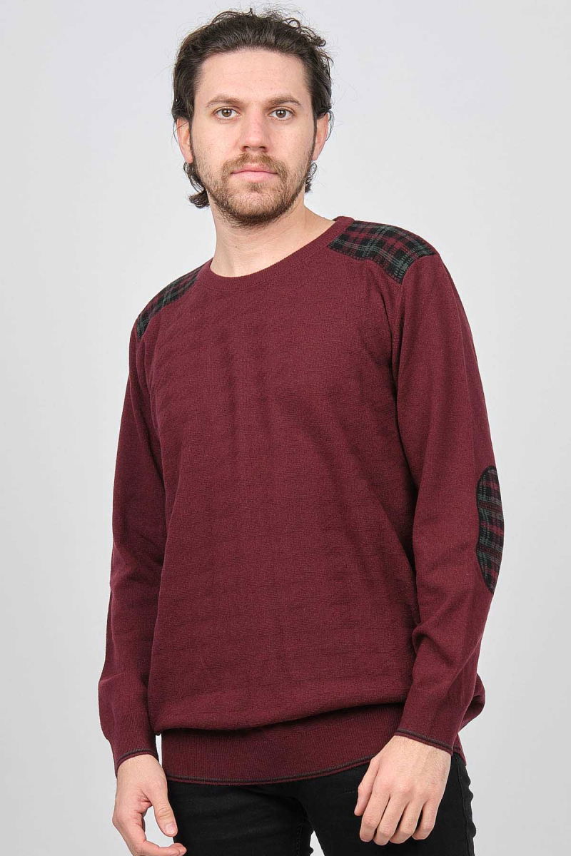 Desen Triko Erkek Bisiklet Yaka Saf Yün Kazak 0246537 Bordo - 6