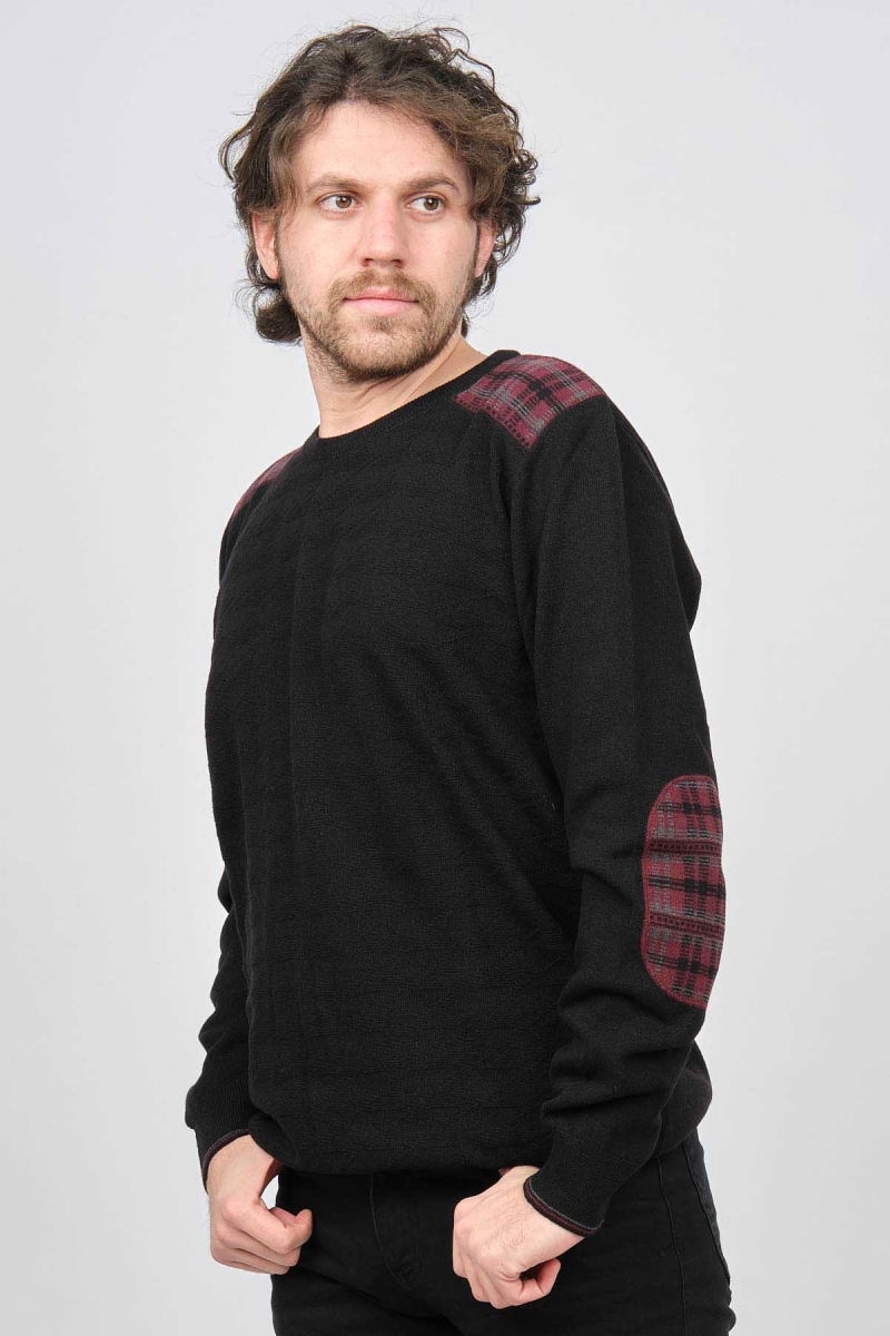 Desen Triko Erkek Bisiklet Yaka Saf Yün Kazak 0246537 Siyah - Desen Triko