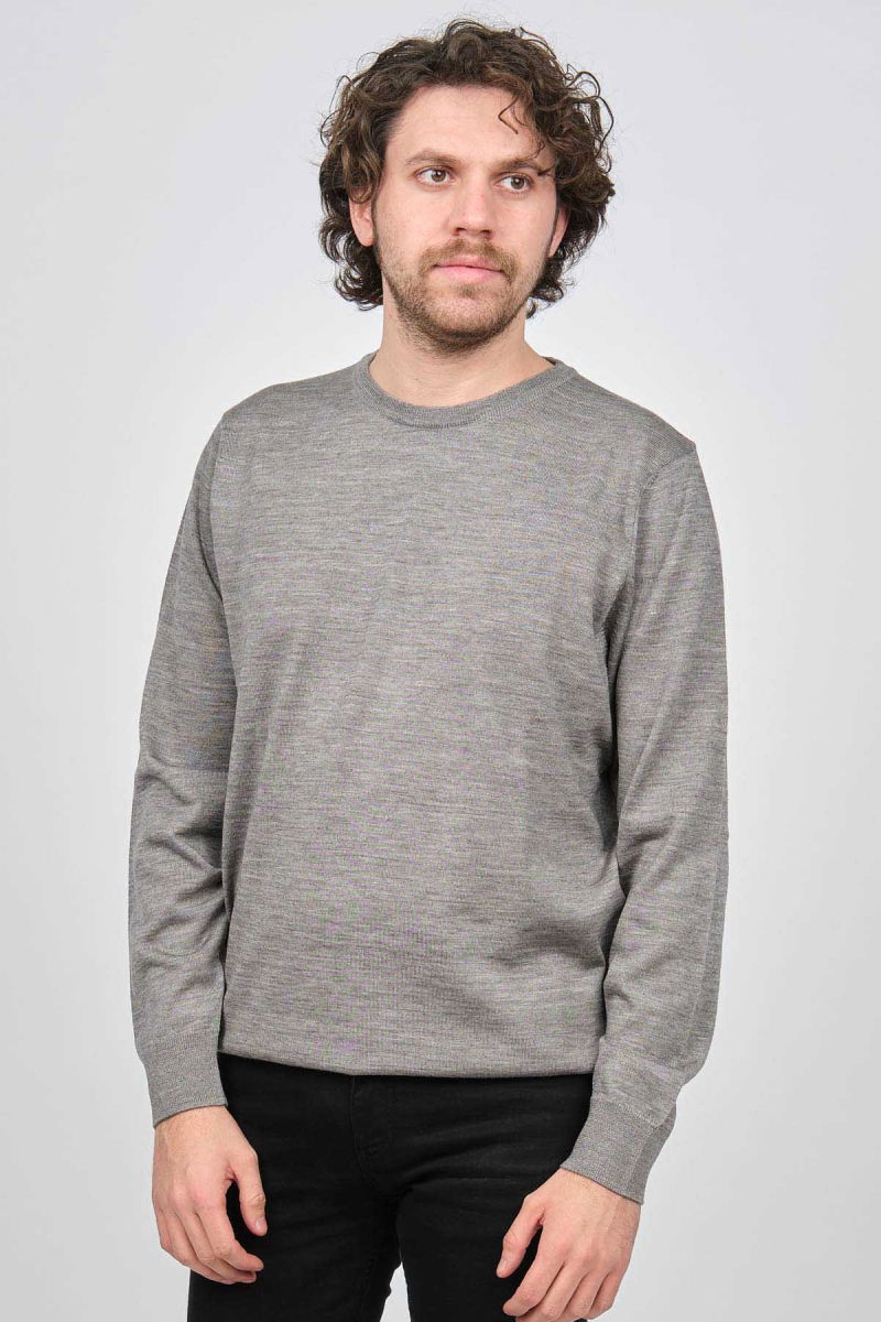 Desen Triko Erkek Bisiklet Yaka Yün Kazak 0249603 Açık Gri - Desen Triko