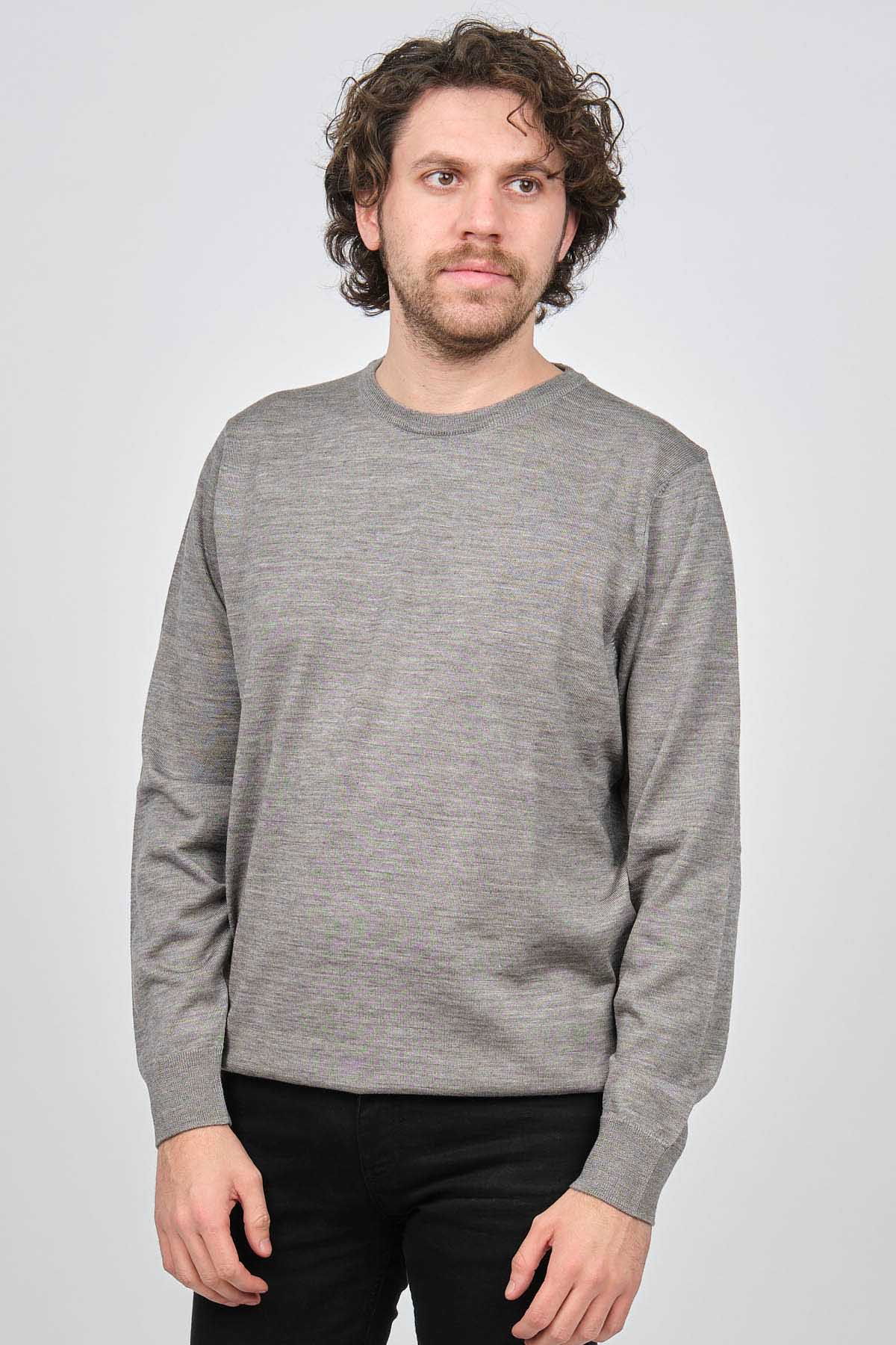 Desen Triko Erkek Bisiklet Yaka Yün Kazak 0249603 Açık Gri - 1