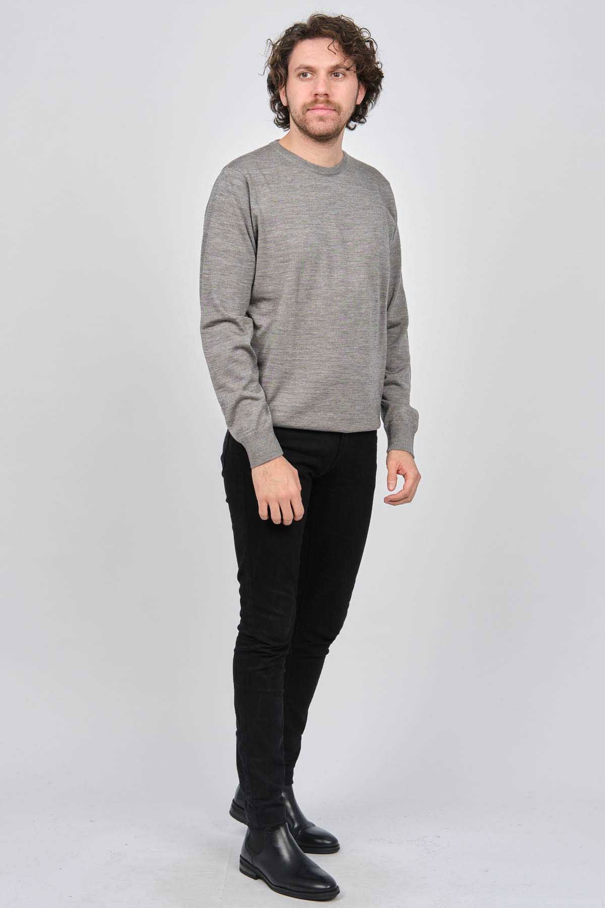 Desen Triko Erkek Bisiklet Yaka Yün Kazak 0249603 Açık Gri - 2